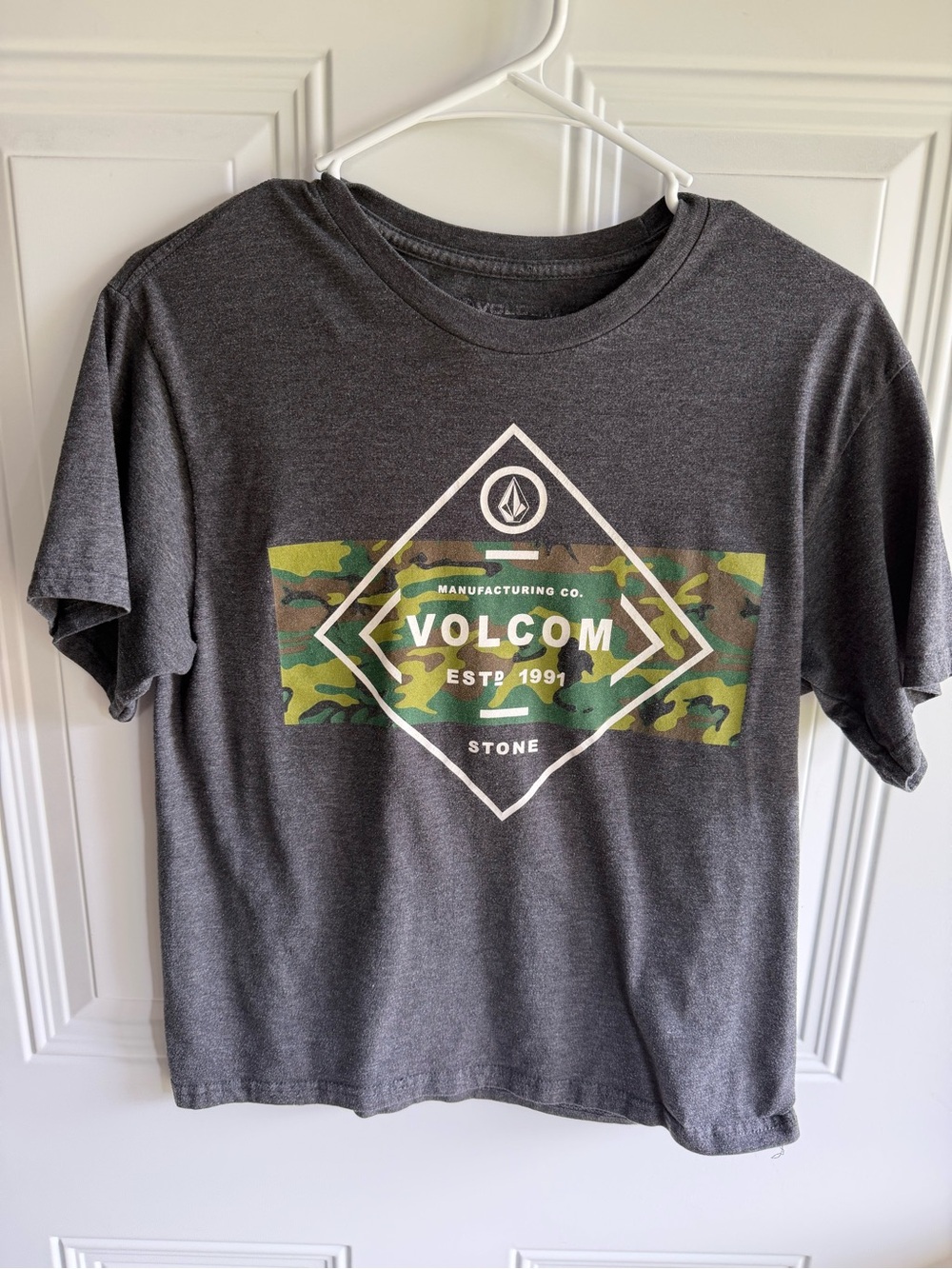 Volcom Kids Charcoal Tee with Green Camo Graphic